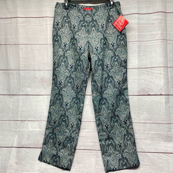 Oscar de la Renta Green Metallic Silver Woven Paisley Pattern pants size 8 NWT - Picture 1 of 14
